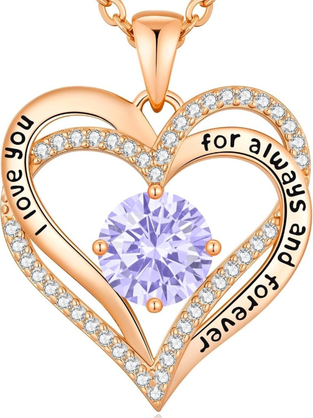 Personalized Birthstone Heart Necklace - Engraved Forever Love Jewelry Gift for